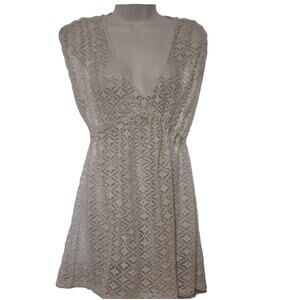 Miken Swim Cover  Short Sleeve Babydoll Waist White Lace  Size Medium